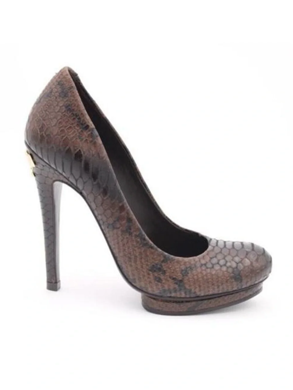 Tory Burch Jude Brown Snake Print Pumps with Gold Logo Heels